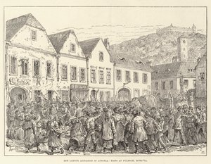 De arbeidsagitatie in Oostenrijk, rellen in Fulneck, Moravië